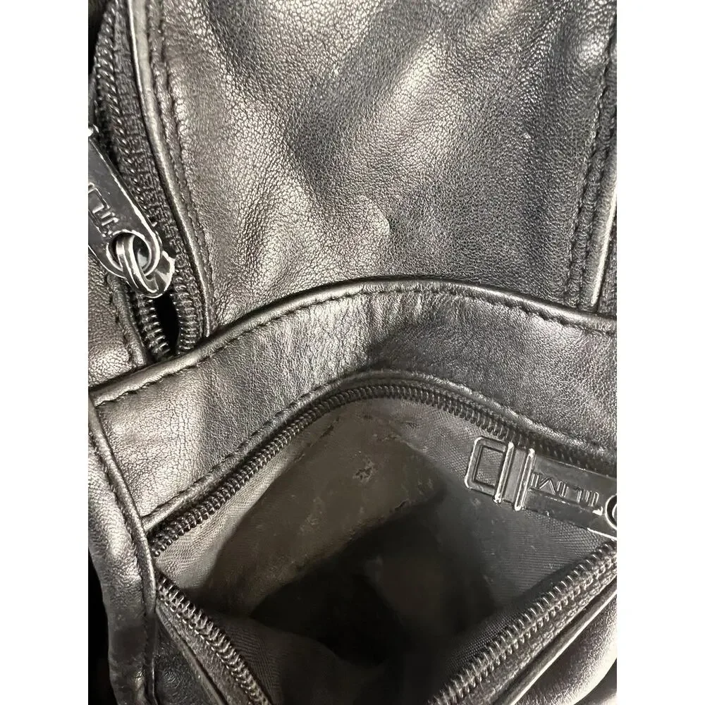 TUMI Alpha Black Napa Leather Expandable Briefcase Business Office Travel Laptop
